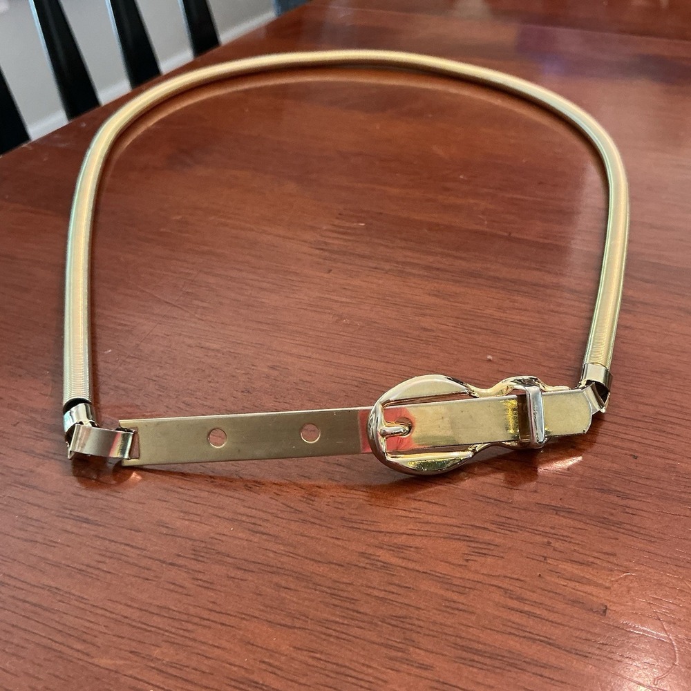 Vintage Gold Tone Metal Stretch Belt 24"-30" Made in the USA